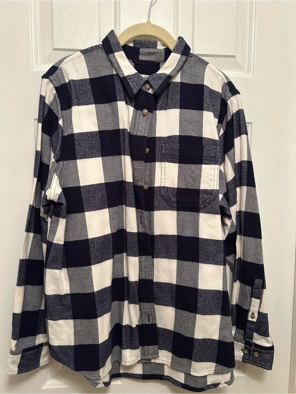 Women’s Dark Navy and White Buffalo Plaid Button-Up Shirt